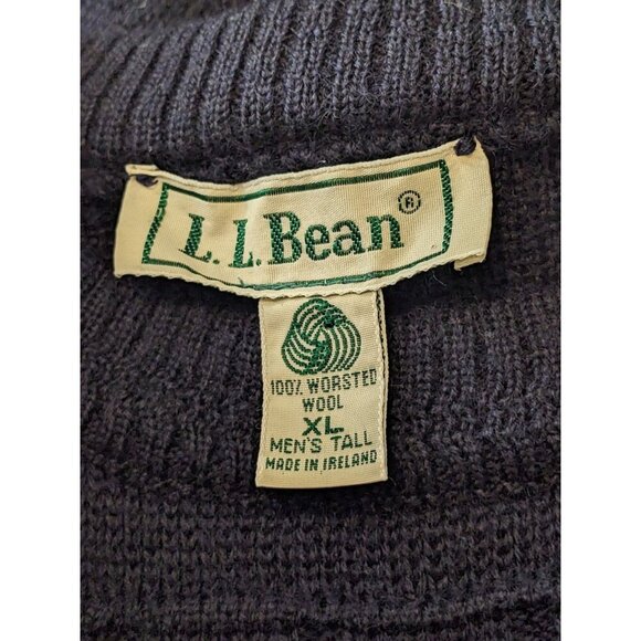 LL Bean Vintage Mens XLT Blue Grandpa Wool Sweater Made in Ireland Fisherman - Picture 3 of 4